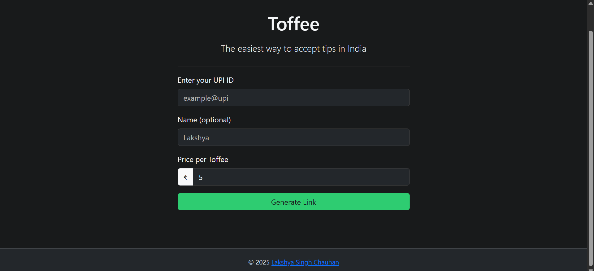 Introducing Toffee 🍬 — A Simple Way to Accept UPI Tips cover image